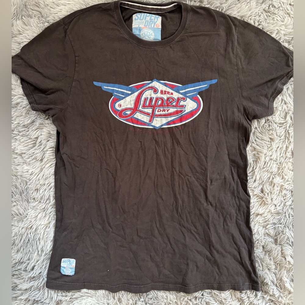 Superdry Gray Short Sleeve Tee with Graphic Design